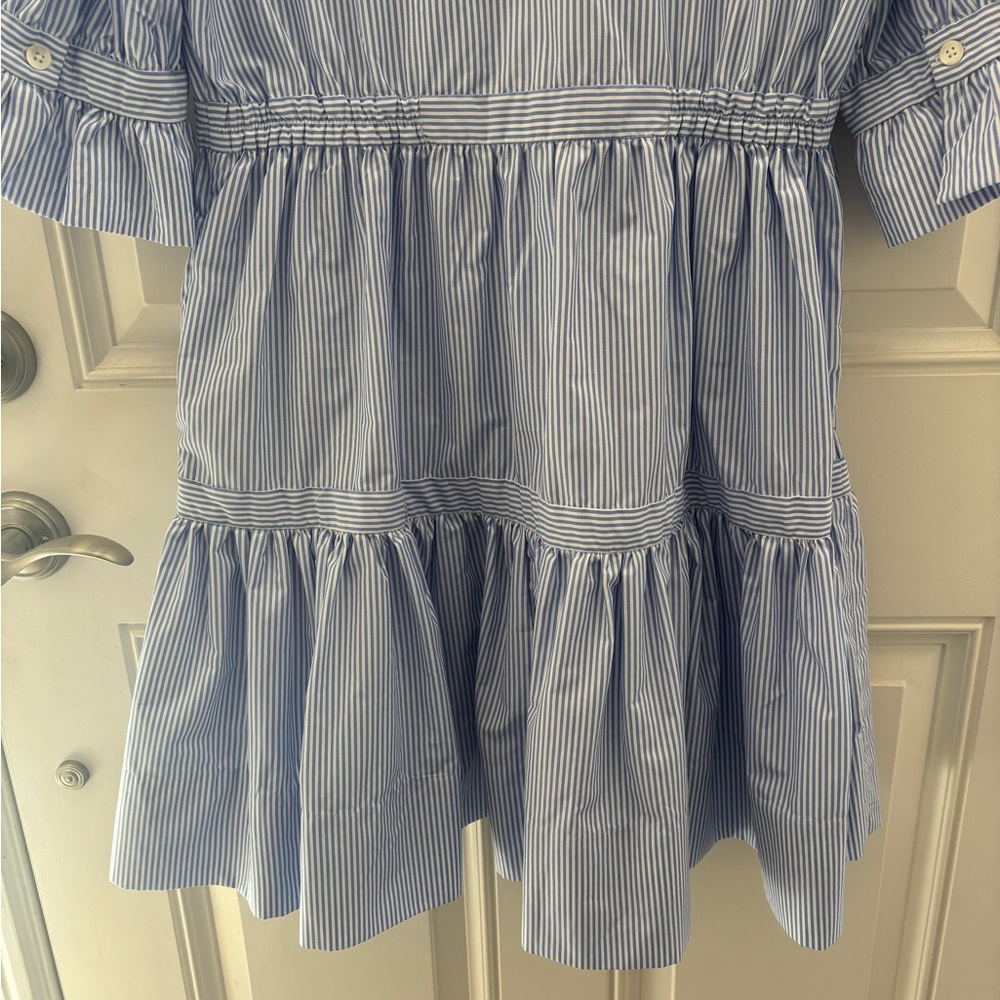 ✨Gretchen Scott Designs✨ Light Blue Striped Tiered Shirt Dress - Picture 15 of 15